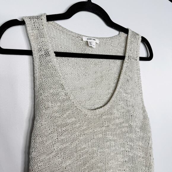 Helmut Lang P Light Heather Gray Silk Open Knit Tank Top Scoop Neck Curved Hem - Picture 5 of 10